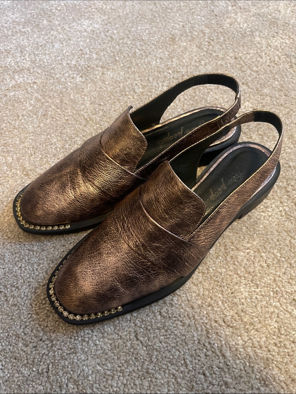 Free People Abbey Road Metallic Bronze Slingback Loafers